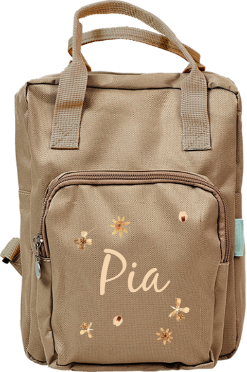 Personalisierbarer Rucksack mit Namen und Trockenblumen