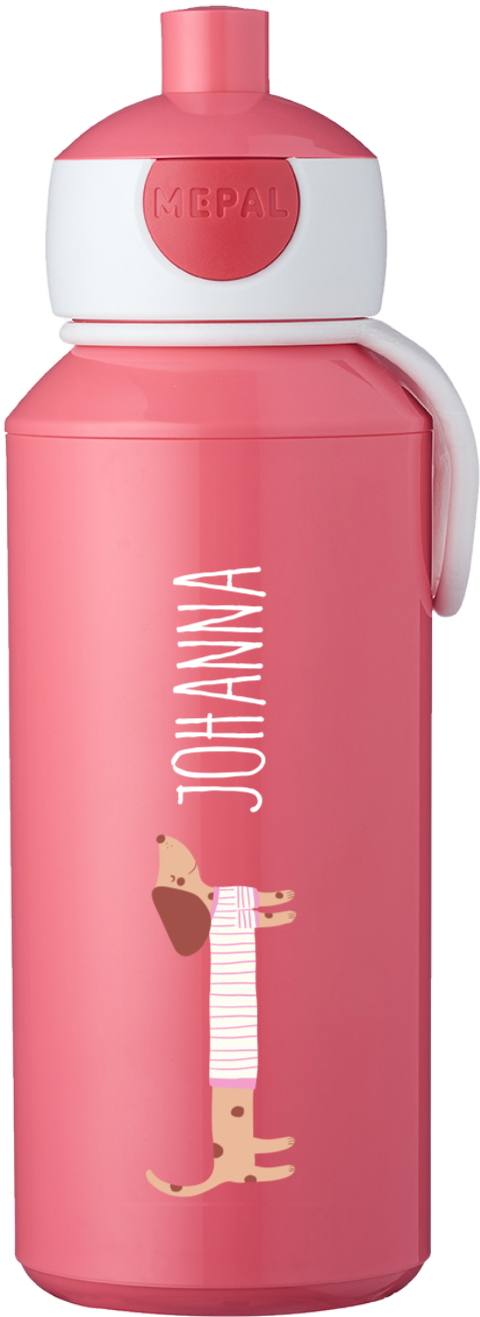 Niedliche Mepal Pop Up Trinkflasche mit Namen und Dackel