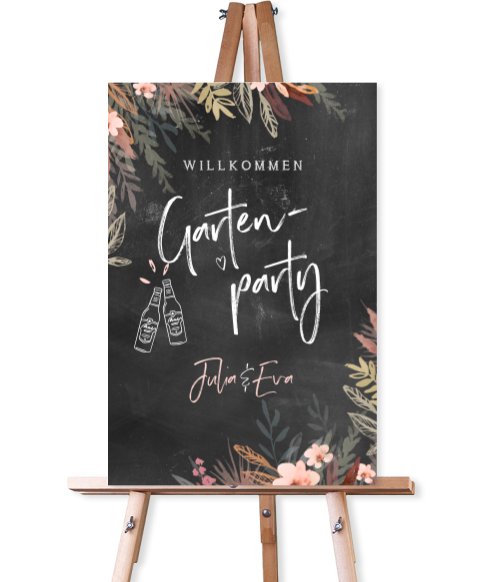 Botanisches Willkommensschild zur Gartenparty