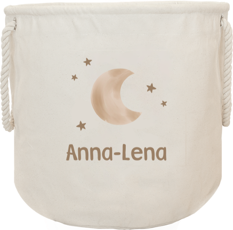 Personalisierbare Spielzeug Aufbewahrung mit Namen und Mond Motiv