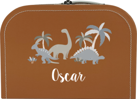 Spielkoffer mit Dino Motiv und Namen des Kindes