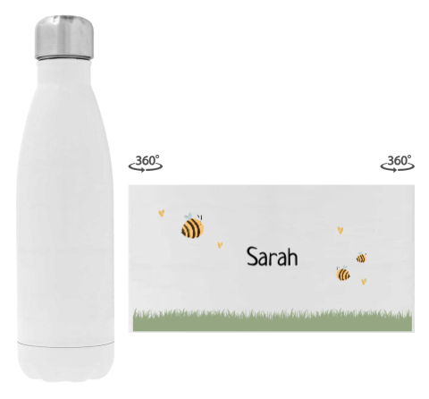 Trinkflasche aus Edelstahl mit Namen und Bienchen