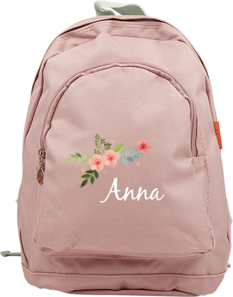 Florale Schultasche mit Namen und Blümchen