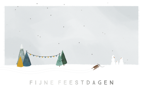 Kerstkaart winter wonderland slee sneeuwpop