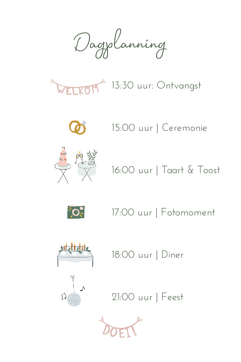Inlegvel kalkpapier trouwkaart dagplanning