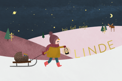 Geboortekaartje winternacht zusje goudfolie