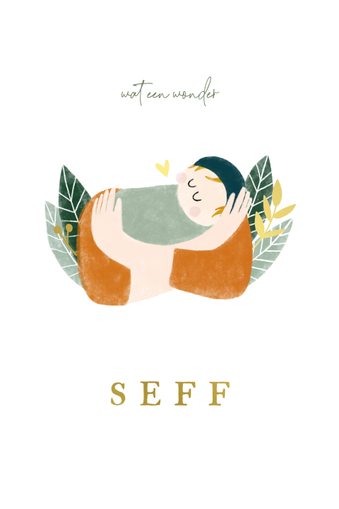 Geboortekaartje illustratie armen baby goudfolie