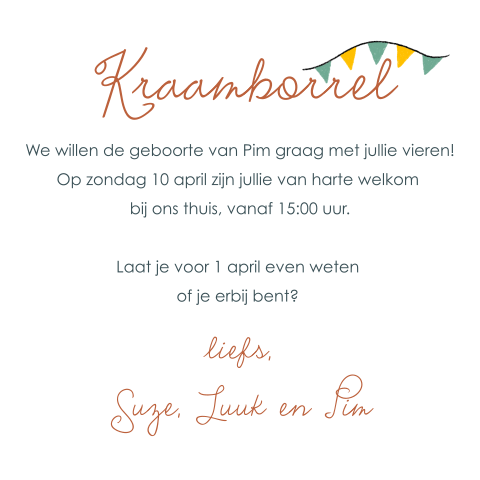 Kalkpapier slinger kaartje uitnodiging kraamborrel