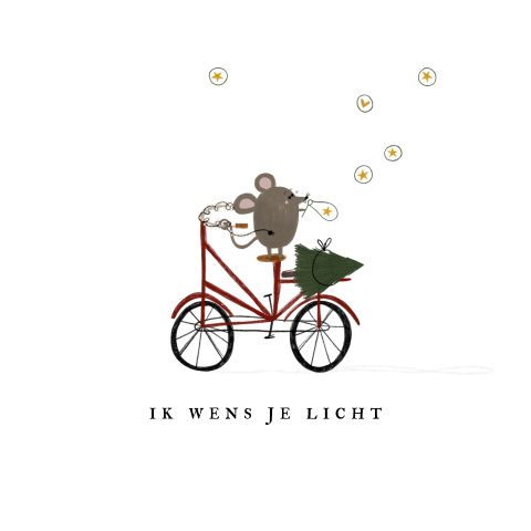 Wenskaart kerst fiets licht ster