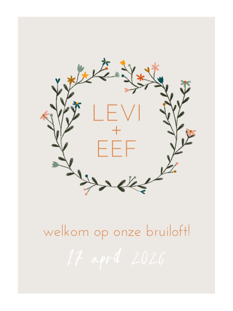 Welkomsbord bruiloft krans bloemen