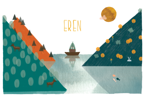 Bergen met bootje en diertjes
