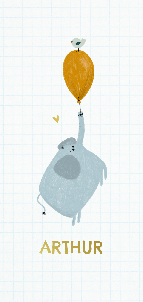 Geboortekaartje olifant ballon zwartfolie