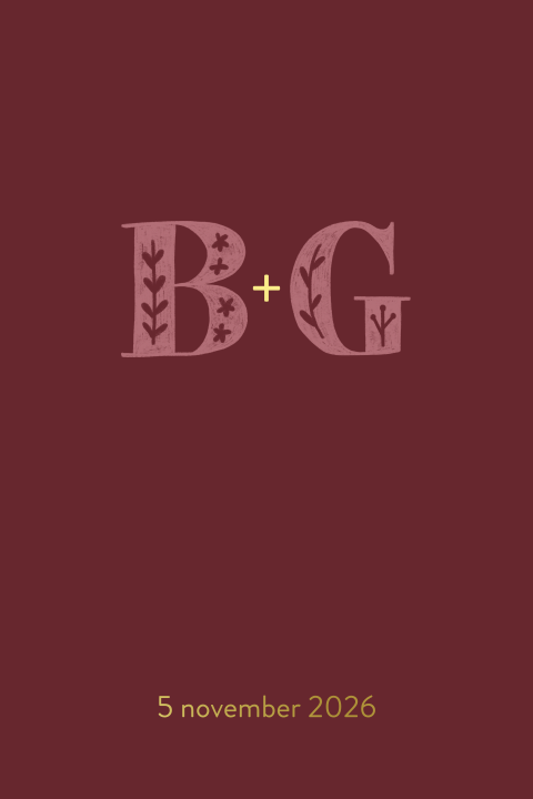 Trouwkaart letter bloemen goudfolie