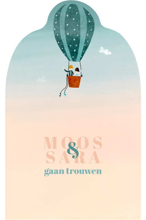 Trouwkaart watercolour luchtballon portret bruidspaar