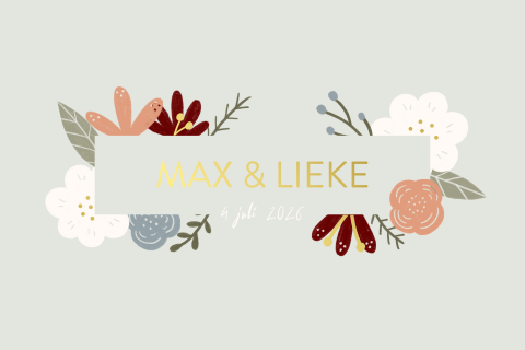Trouwkaart bloemen minimalistisch lettertype goudfolie