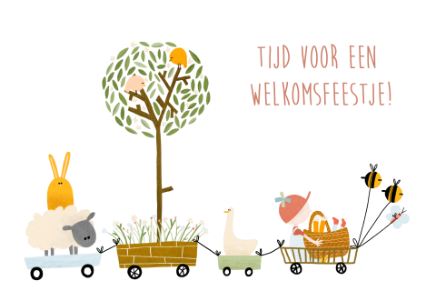 Kraamborrel kaartje lente dieren treintje