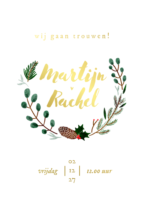 Trouwkaart illustratie krans winter bruiloft