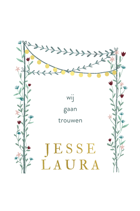 Trouwkaart boog botanisch goudfolie