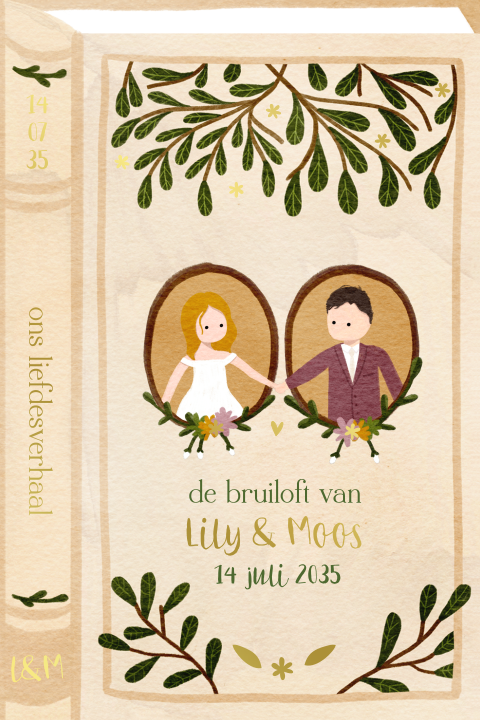 Trouwkaart illustratie boek voorkant portret