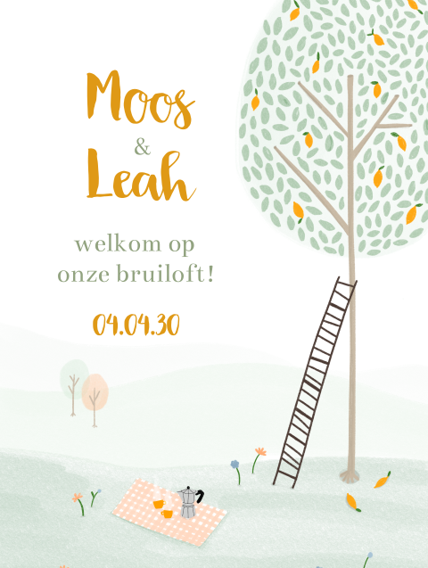 Welkomsbord citroen boom picknick koffie