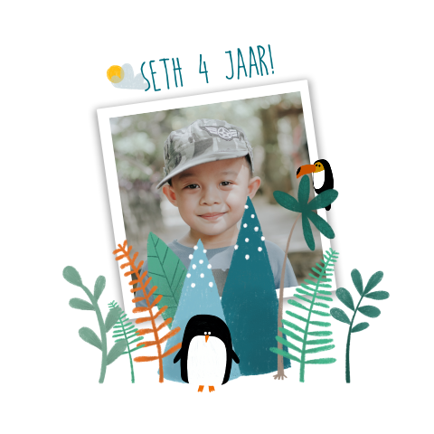 Uitnodiging verjaardag kinderfeestje jungle pinguin
