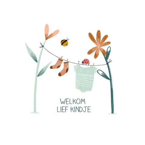 Wenskaart geboorte kindje waslijn