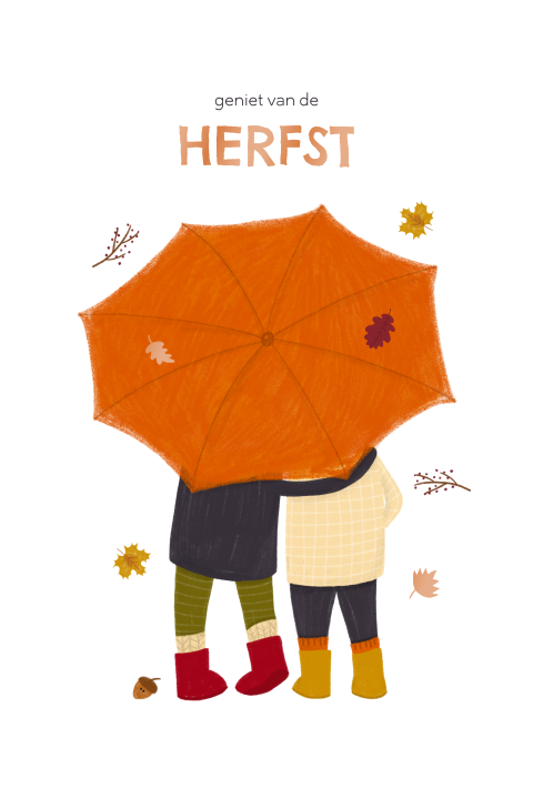 Wenskaart herfst kindjes paraplu