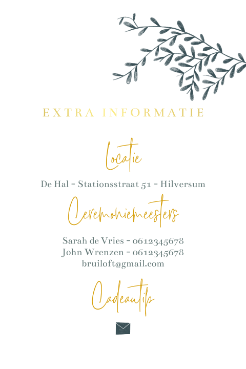 Inlegvel trouwkaart  kalkpapier extra info goudfolie