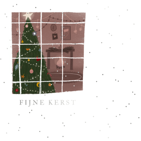 Wenskaart kerst sneeuw kerstboom