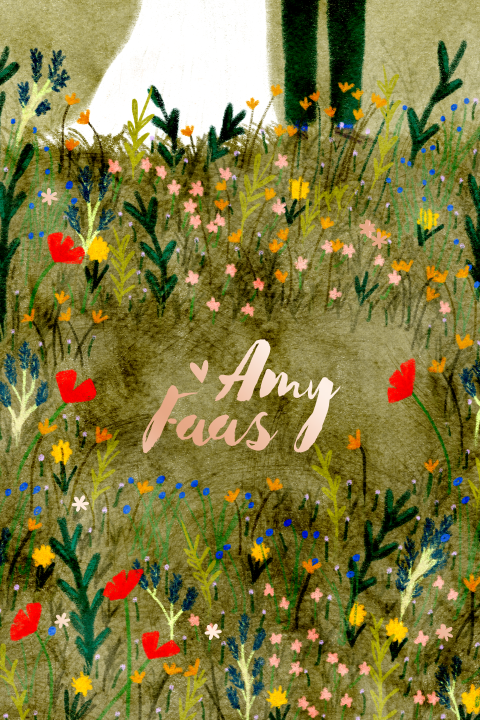 Trouwkaart illustratie wildbloemen klaproos bruidspaar