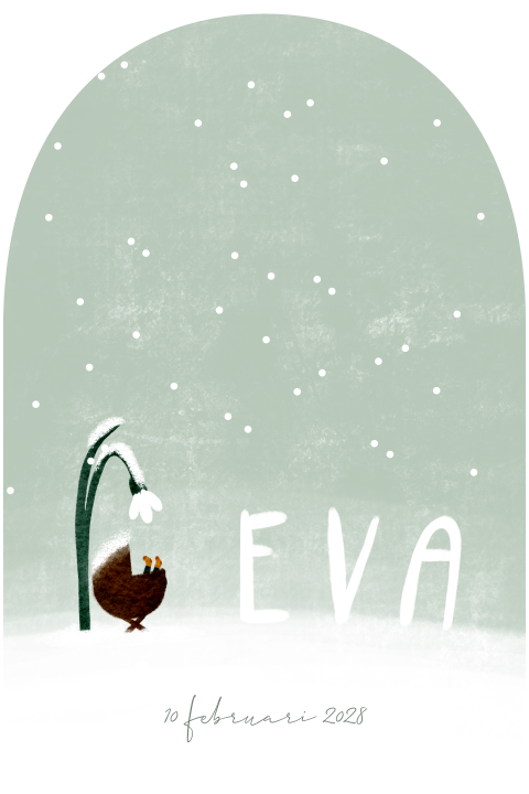 Geboortekaartje boogvorm winter sneeuw sneeuwklokje