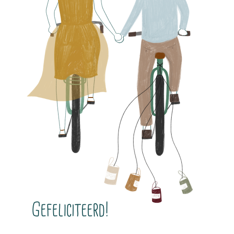 Wenskaart bruiloft fietsen