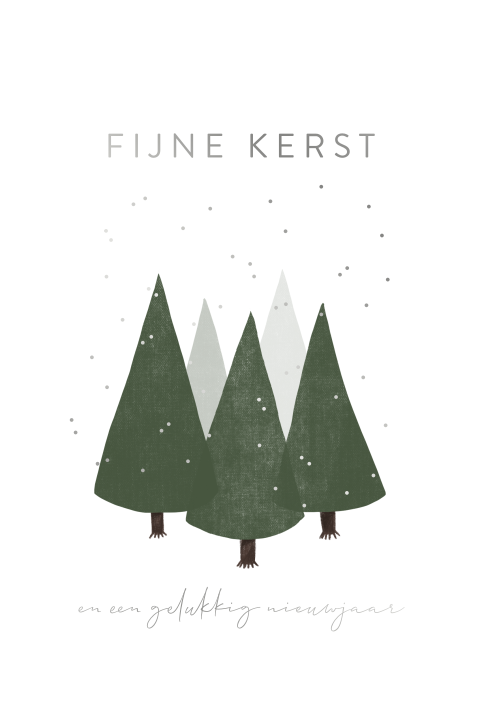 Kerstkaart wenskaart dennenboom zilverfolie sneeuw