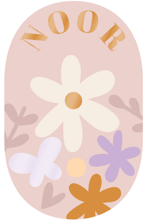 Geboortekaartje ovaal lila bloemen vlinder