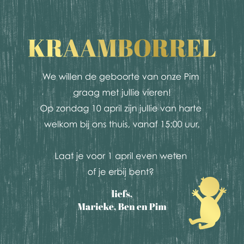 Klein kaartje uitnodiging babyborrel folie baby