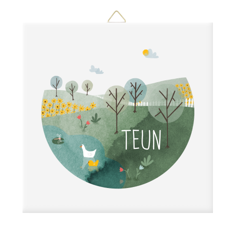 Gepersonaliseerd tegeltje met illustratie van waterverf landschapje
