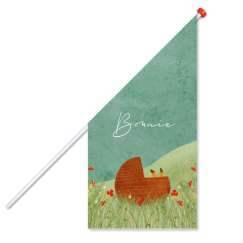 Geboortevlag landschap veldbloemen zee wiegje