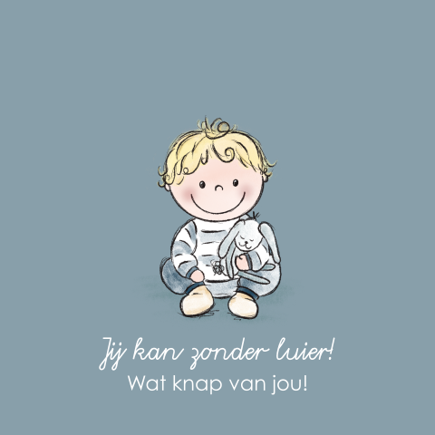 Zonder luier kaart! Lief meisje met een konijntje