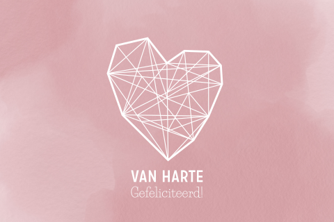 Stijlvolle verjaardagskaart roze waterverf en geometrisch hartje