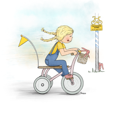 Kinderkamer poster met een meisje op haar driewieler- 40x40 cm