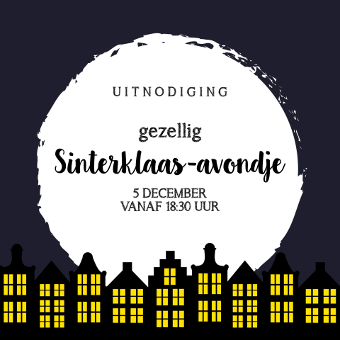 Uitnodiging Sinterklaas met Amsterdamse huisjes en een maan