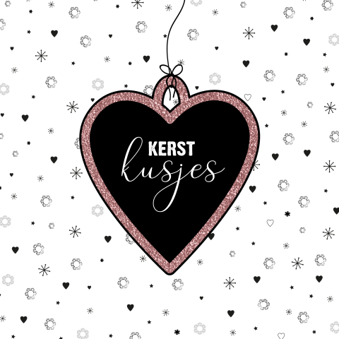 Kerst wenskaart zwart wit hartje en kerstkusjes