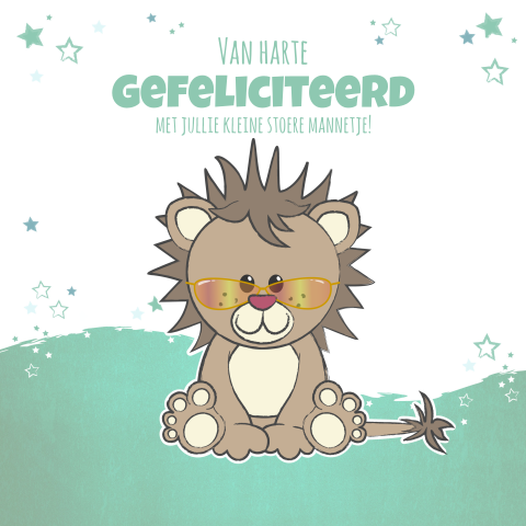 Felicitatie geboorte jongen - Stoere leeuw met zonnebril