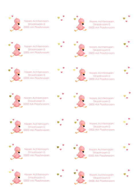 Adresstickers geboorte meisje met schattige flamingo