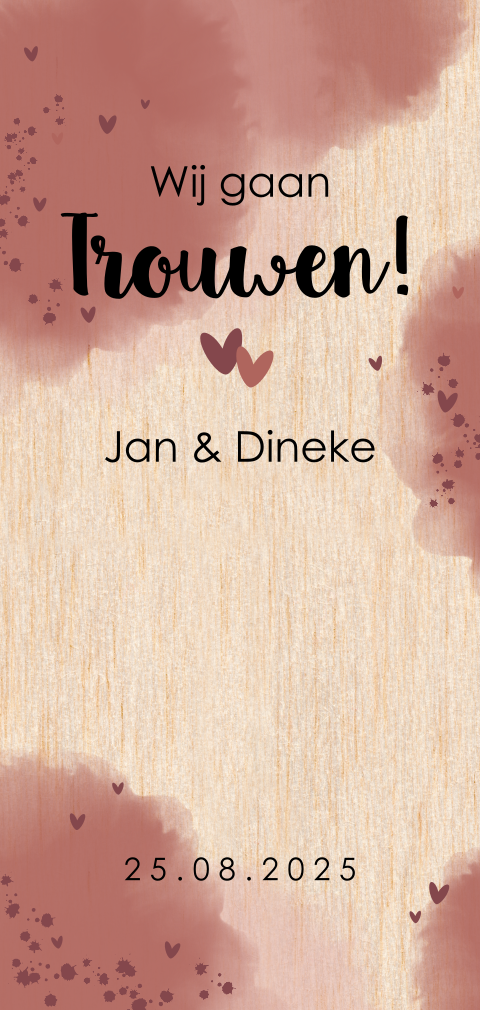 Trouwkaart van hout trendy waterverf terracotta tinten