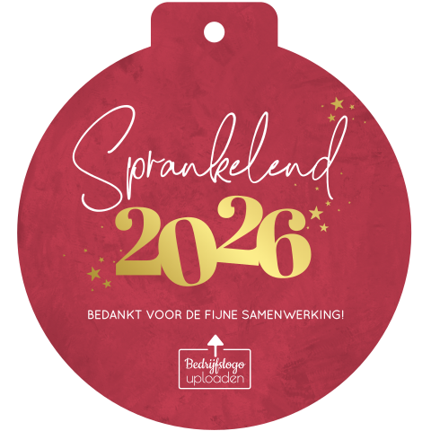 Zakelijke kerstkaart kerstbalvorm decoratie met goudfolie en logo
