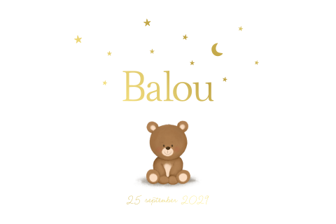 Geboortekaartje beertje met goudfolie sterren - Balou