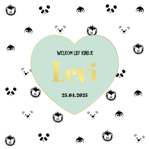 Stoere geboorteposter dierenpatroon hart goudfolie