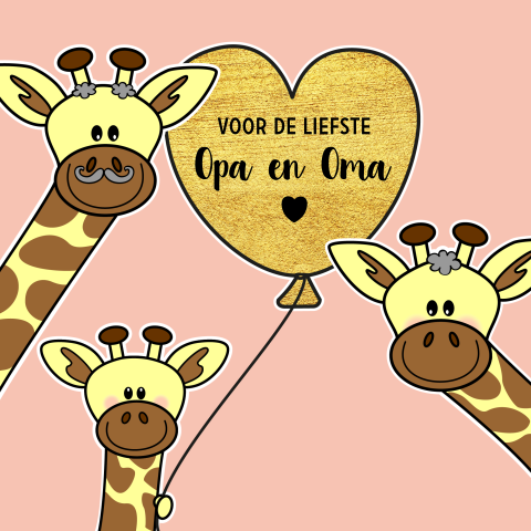 Opa en Oma kaart met girafjes en een ballon
