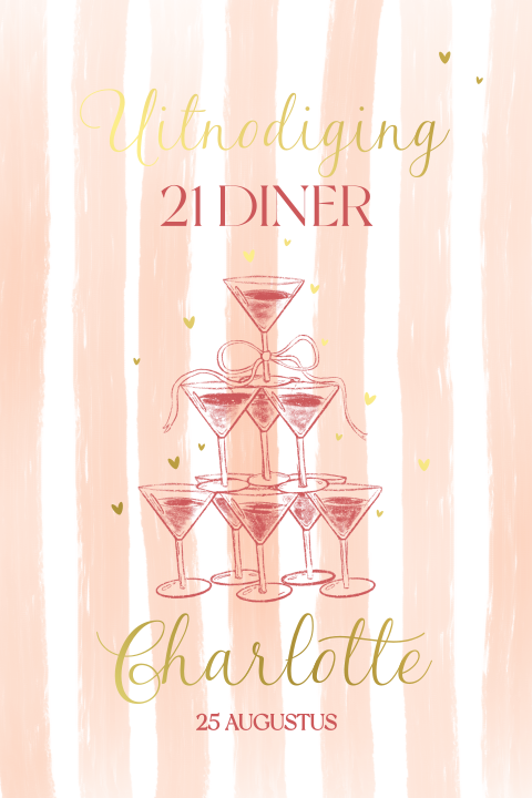Roze 21 Diner Uitnodiging met Champagne glazen